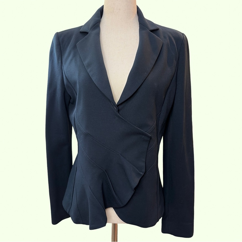 Emporio Armani Black Ruffled Navy Blazer Size 10 - Picture 2 of 6